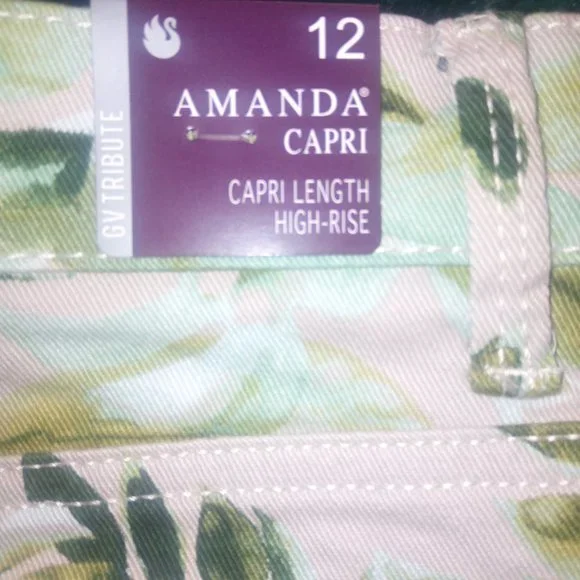 NWT Gloria Vanderbilt Amanda Capri Jeans in Stonewood & Palm Jungle Print Sz 12 - Picture 12 of 14